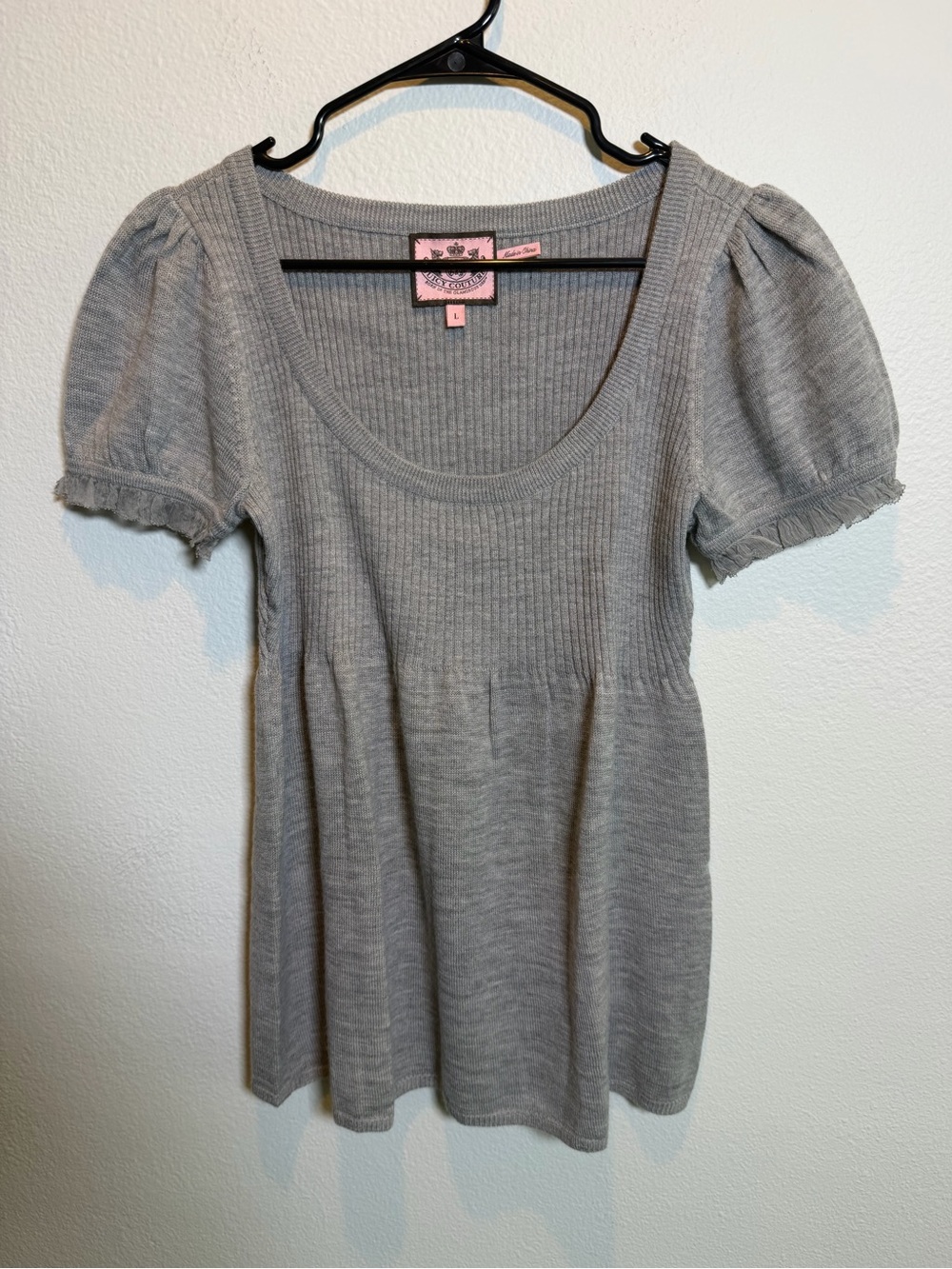 Juicy Couture Gray Wool and Cashmere Blouse Y2K Babydoll Coquette Size L VTG